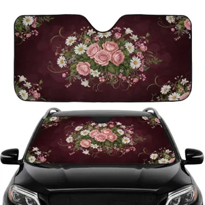 Rich Burgundy Pink Roses White Daisies Lilies Green Foliage Car Interior Upgrade Car Sunshade