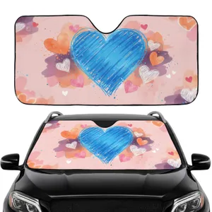 Scribbled Blue Heart Orange Pink Outlined Hearts Paint Splatters - Car Interior Upgrade Car Sunshade