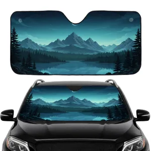 Crescent Moon Mountain Lake Pine Forest - Commute Accessory for Travelers Car Sunshade