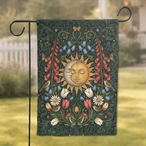 Sun Moon Foxglove Bluebell Butterfly Botanical - Home Decor Gift Garden Flag