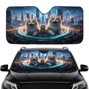 Expressive Cats Futuristic Cityscape Adventure - Car Interior Upgrade for Cat Lovers Car Sunshade