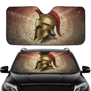 Gold Mosaic Spartan Helmet Ancient Greek - Car Interior Upgrade for History Lovers Car Sunshade