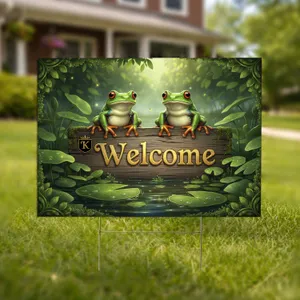 Green Tree Frogs Welcome Sign - Wildlife Lover Garden Decor Gift Yard Sign