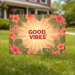 Good Vibes Only Sunburst Tropical Palm Hibiscus - Home Decor Gift Yard Sign