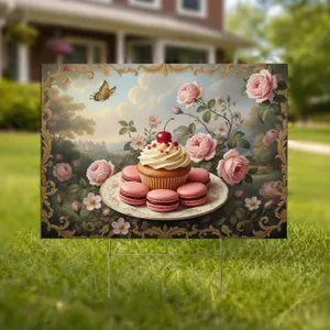 Frosted Cupcake Macarons Heirloom Roses Home Decor Gift Yard Sign
