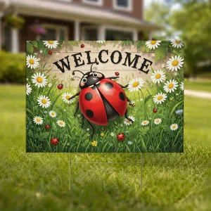 Ladybug Daisies Welcome Rustic Entryway - Home Decor Gift for Garden Lovers Yard Sign