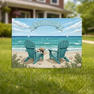 Welcome Adirondack Chairs Ocean Beach Scene - Home Decor Gift Yard Sign