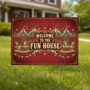 Vintage Carnival Welcome Fun House Carousels - Yard Party Decor Yard Sign