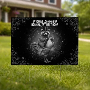 Funny Raccoon Top Hat Rooster Humorous Quote - Statement Home Decor Gift for Animal Lovers Yard Sign