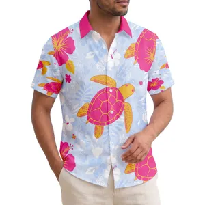 Sea Turtles Large Hibiscus Floral Silhouettes Leaf Shapes - Tropical Beach Vacation Gift Hawaiian Shirt