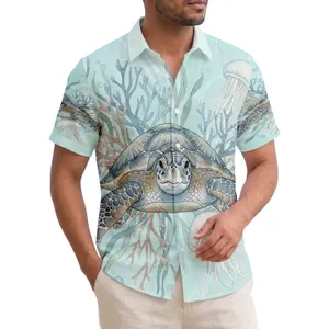 Tropical Sea Turtle Delicate Coral Jellyfish Underwater Scene - Ocean Life Lover Gift Hawaiian Shirt