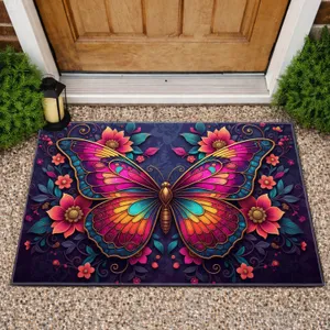 Stained Glass Butterfly Floral Vine Home Decor Gift for Butterfly Lover Doormat
