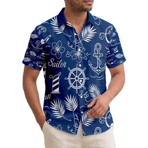 Nautical Anchors Helms Lighthouses Tropical Plumeria Leaves - Ocean Sailor Lifestyle Gift Hawaiian Shirt