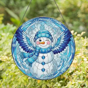 Smiling Snowman Angel Snowflake Ice Crystal Filigree - Christmas Home Decor Gift Stained Glass Suncatcher