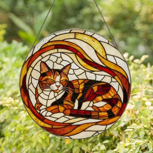 Relaxed Calico Cat Stained Glass - Luminous Home Decor Gift for Cat Lover Stained Glass Suncatcher