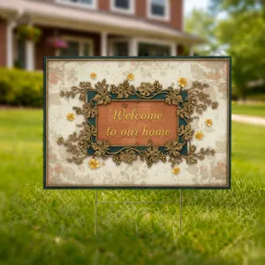 Welcome Home Plaque Botanical Vines Berries Blossoms - Home Decor Gift Yard Sign