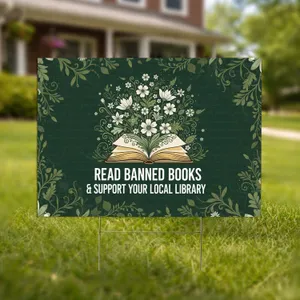 Read Banned Books Library Wildflower Open Book - Book Lover Advocacy Gift Yard Sign