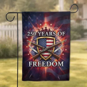 American Flag Shield Revolutionary Soldiers 250 Years of Freedom Independence Day Gift Garden Flag
