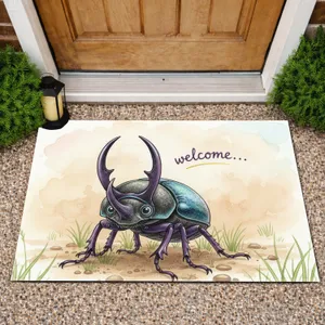 Rhinoceros Beetle Welcome Script - Insect Lover Home Decor Gift Doormat