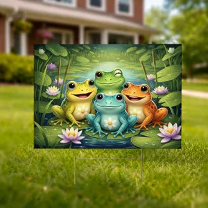 Vibrant Frogs Lily Pond Water Lilies - Garden Decor Gift for Frog Lover Yard Sign