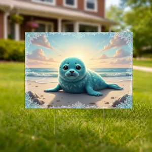 Teal Baby Seal Ocean Waves Beach - Coastal Home Decor Wildlife Lover Gift Yard Sign