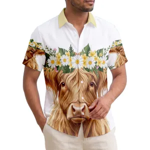 Majestic Highland Cow Floral Crown Tropical Daisy - Home Decor Gift for Cow Lover Hawaiian Shirt