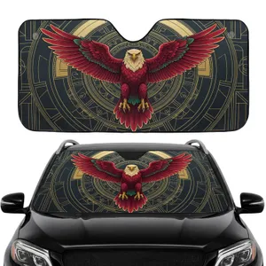 Majestic Red Gold Eagle Shimmering Teal Gold Swirls Radiant Sun - Car Interior Upgrade Car Sunshade