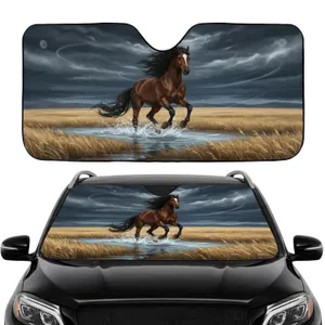 Galloping Chestnut Horse Stormy Golden Field - Car Interior Upgrade Car Sunshade