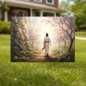 Jesus Risen Path, Flowering Trees - Easter Religious Gift Yard Sign