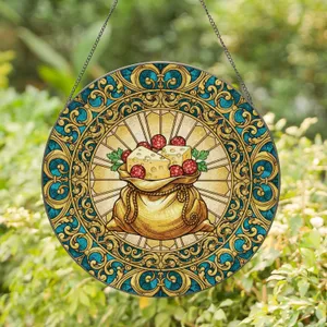 Bountiful Food Pouch Cheese Pepperoni Scrollwork - Home Decor Gift for Food Lover Stained Glass Suncatcher