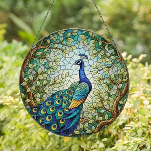 Peacock Fanned Tail Foliage - Home Decor Gift for Peacock Lover Stained Glass Suncatcher