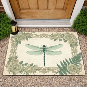 Dragonfly Botanical Roses Fern - Nature Lover Home Decor Gift Doormat