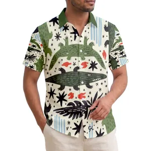 Crocodile Hibiscus Palm Frond Red Splash Stars - Tropical Island Getaway Gift for Traveler Hawaiian Shirt