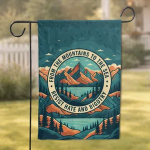 Mountain Lake Pine Trees Resist Hate Emblem - Home Decor Gift for Nature Lovers Garden Flag