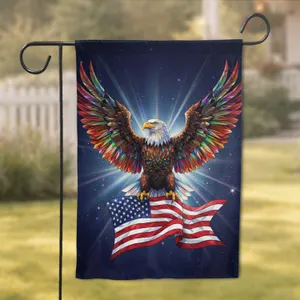 Majestic Iridescent Bald Eagle American Flag Patriotic Home Decor Gift Garden Flag