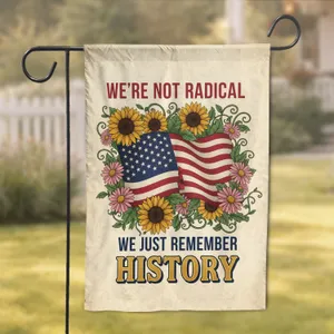 American Flag History Text Sunflowers Daisies - Patriotic Home Decor Gift for Veterans Garden Flag