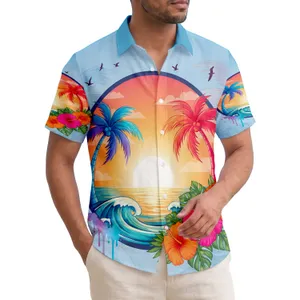 Tropical Sunset Beach Palm Trees Hibiscus Flowers - Island Lifestyle Travelers Gift Hawaiian Shirt