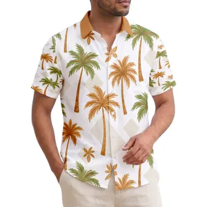Olive Green Brown Palm Trees Beige Diamond Shapes - Tropical Lifestyle Home Decor Gift Hawaiian Shirt