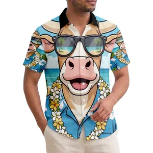 Smiling Cow Sunglasses Hawaiian Beach Tropical Flowers - Summer Vacation Gift for Cow Lover Hawaiian Shirt