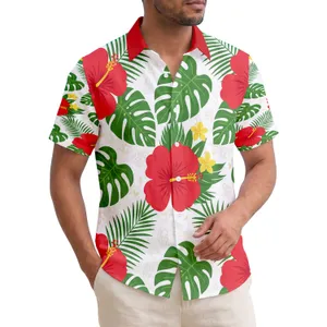 Red Yellow Hibiscus Flowers Monstera Palm Fronds - Tropical Vacation Gift Hawaiian Shirt