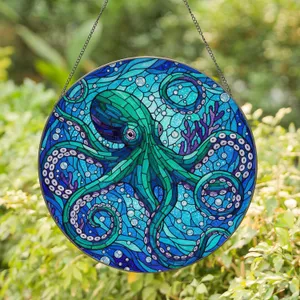 Marine Octopus Tentacles Ocean Coral Bubbles - Home Decor Gift for Ocean Lover Stained Glass Suncatcher