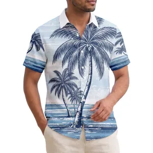 Curved Palm Tree Deep Blue Ocean Seabirds - Hawaiian Island Lifestyle Gift Hawaiian Shirt