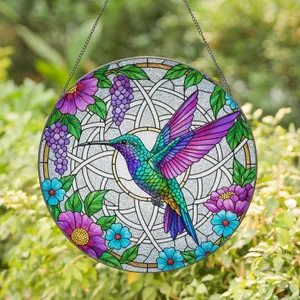 Iridescent Hummingbird Floral Mosaic - Home Decor Gift for Bird Lover Stained Glass Suncatcher