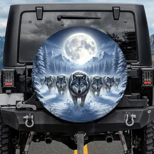 Powerful Wolves Deep Snow Forest Mountains Full Moon - Outdoor Adventure Lover Gift Spare Tire Cover