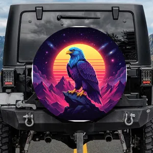 Electric Blue Eagle Moon Mountain Cosmic Sky - Wildlife Lover Gift Spare Tire Cover
