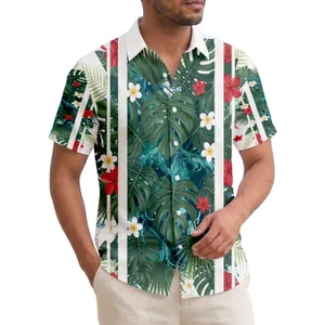 Vertical Plumeria Flower Monstera Palm Foliage Beach Sand Island Waves - Tropical Home Decor Gift Hawaiian Shirt