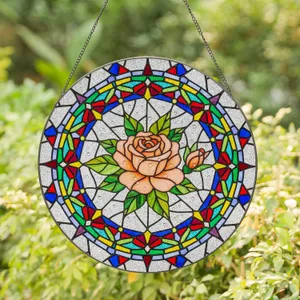 Peach Rose Tiffany Stained Glass Rainbow Mosaic Home Decor Gift Stained Glass Suncatcher
