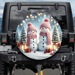 Snowmen Winter Wonderland Pine Trees Gifts - Festive Christmas Gift Spare Tire Cover