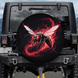 Mechanical Wasp Fiery Smoke Industrial Tech - Sci-Fi Home Decor Gift for Gamer Spare Tire Cover