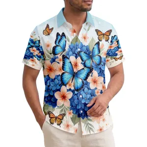 Blue Butterfly Plumeria Tropical Flowers Monarch Foliage - Tropical Home Decor Gift Hawaiian Shirt